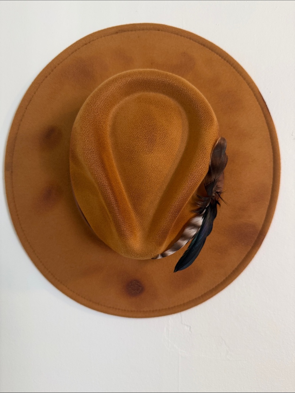 Felt Fedora Hat with Feather Accent - Brown